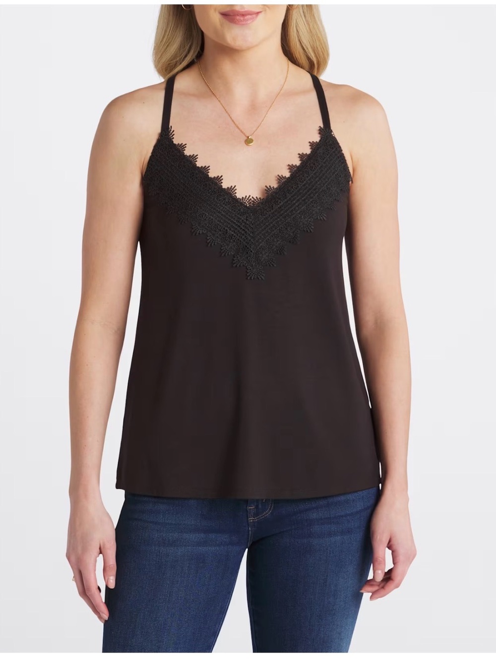 Brand New Black Lace-Trim V-Neck Cami